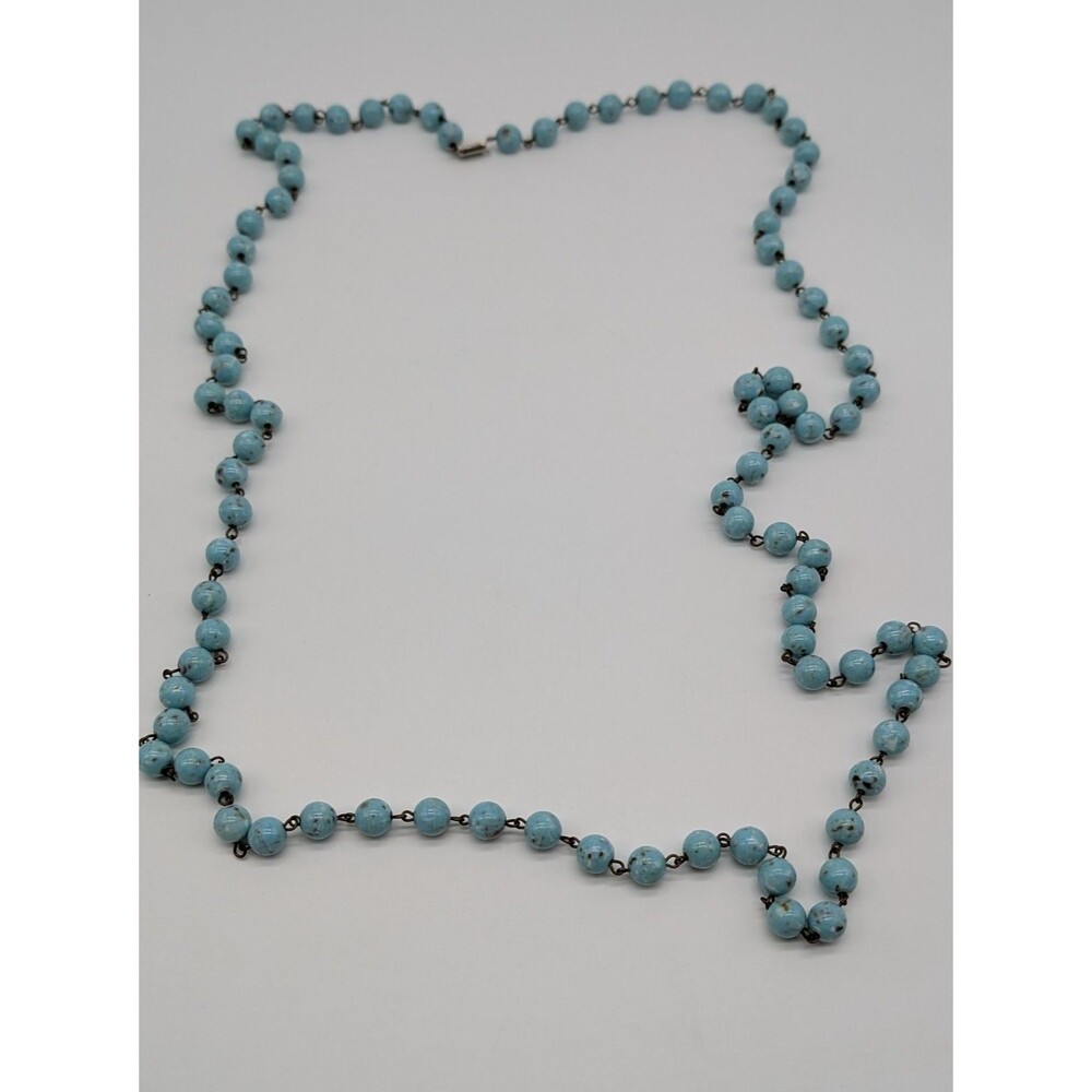 Faux Turquoise Plastic Bead Necklace 25" - Picture 2 of 6